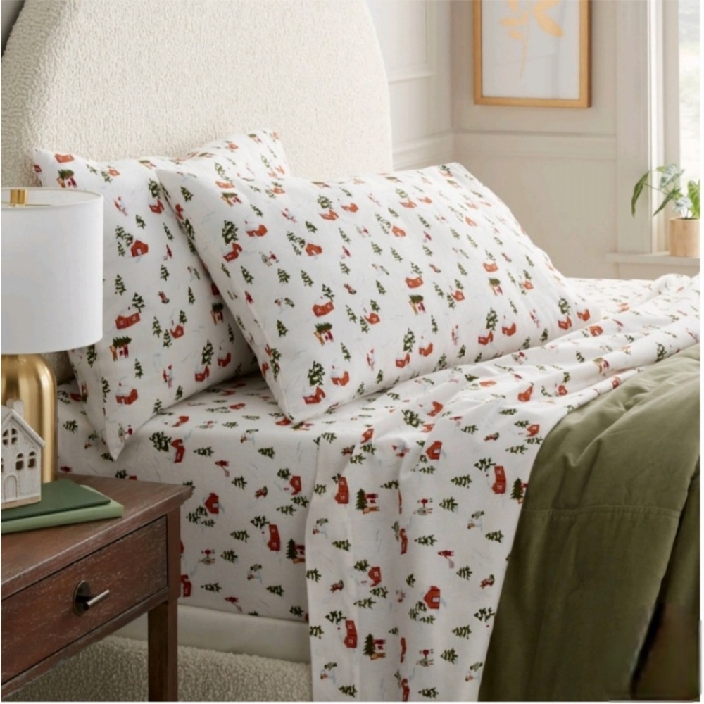Threshold King Holiday Flannel Sheet Set Winter Scene Print